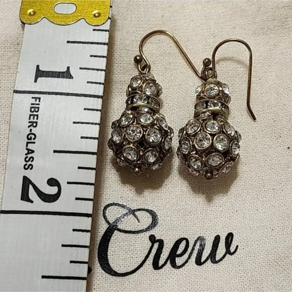 J. Crew pave Rhinestone and antique gold‎ tone dangle French wire earrings